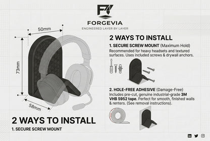 Minimalist Gaming Headset Wall Mount & Headphone Hanger - Clean Desk Setup Accessory