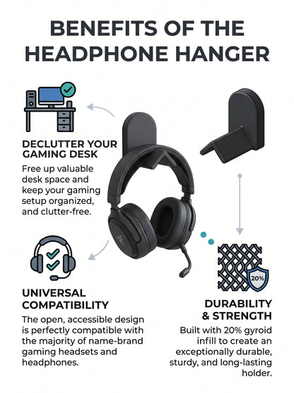 Minimalist Gaming Headset Wall Mount & Headphone Hanger - Clean Desk Setup Accessory