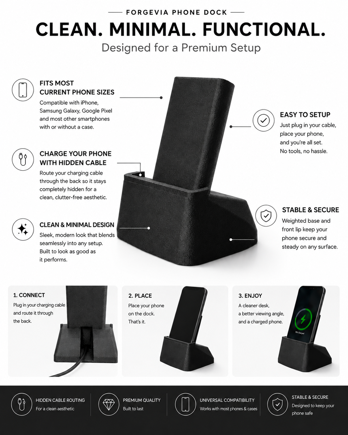Minimalist Cable Charging Phone Dock