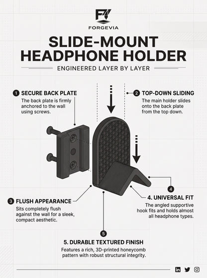Minimalist Gaming Headset Wall Mount & Headphone Hanger - Clean Desk Setup Accessory