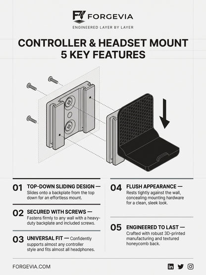 Flush Universal Controller Wall Mount - Gaming Setup Organizer.