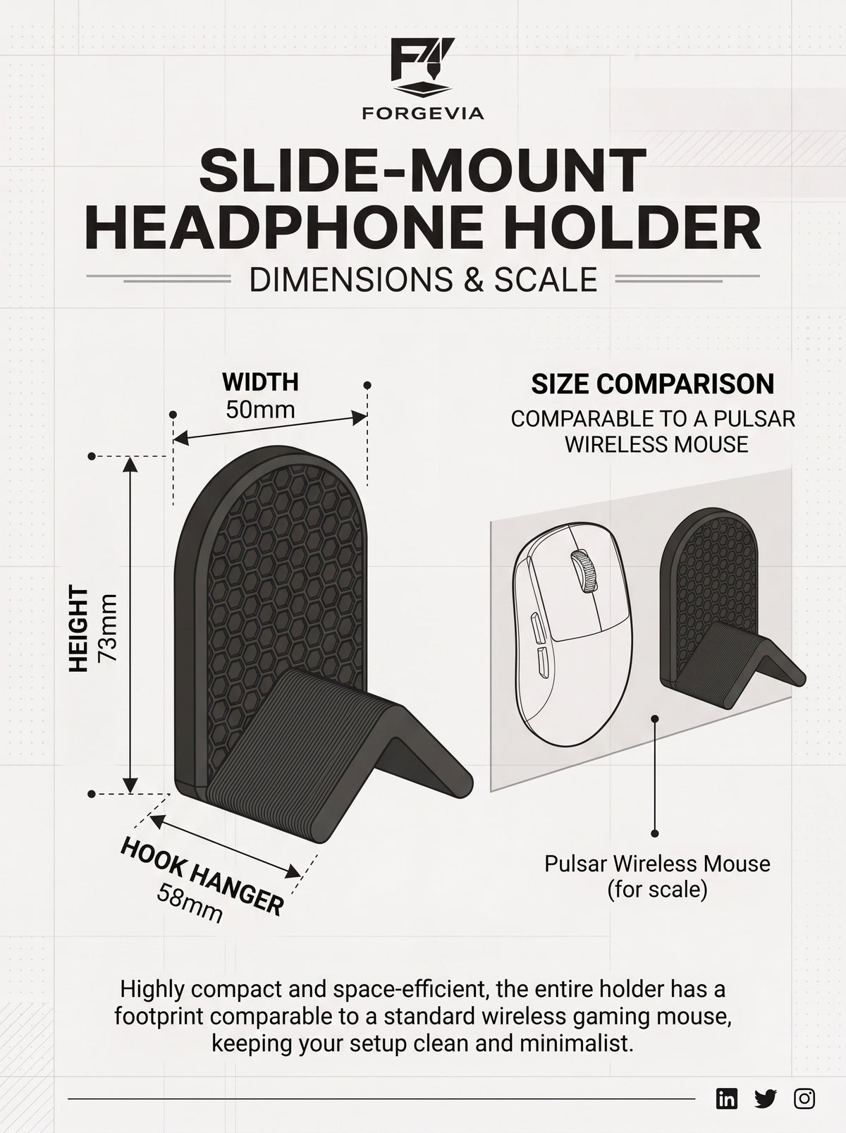 Minimalist Gaming Headset Wall Mount & Headphone Hanger - Clean Desk Setup Accessory